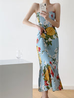 Load image into Gallery viewer, Floral Cami Tie Flute Hem Maxi Dress in Blue