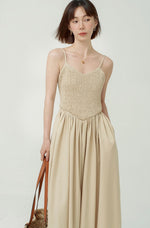 Load image into Gallery viewer, Textured Bodice Pocket Cami Dress in Khaki