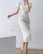 Load image into Gallery viewer, Classic Midi Cheongsam Dress in White