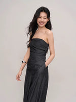 Load image into Gallery viewer, Chambray Bustier Pocket Maxi Jumpsuit in Navy