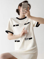 Load image into Gallery viewer, Linen Blend Contrast Pocket Shift Dress in White