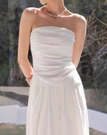 Load image into Gallery viewer, Linen Blend Gathered Bustier Top // Trousers // Maxi Skirt Set in White