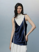 Load image into Gallery viewer, Tencel Blend High Neck Top // Satin Camisole Set in Navy/ White