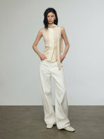 Load image into Gallery viewer, Contrast Button Vest + Neck Tie in Beige