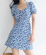 Load image into Gallery viewer, Lipari Floral Blouson Mini Dress in Blue