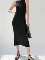 Load image into Gallery viewer, Pleated Tank Midi Dress in Black
