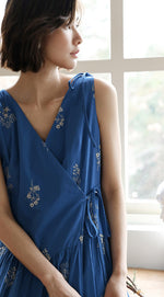 Load image into Gallery viewer, Floral Wrap Maxi Dress in Blue