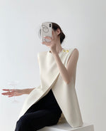 Load image into Gallery viewer, Tailored Foldover Button Long Top in Cream