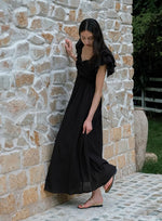Load image into Gallery viewer, Textured Tier Sleeve Maxi Dress in Black