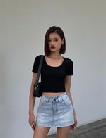 Load image into Gallery viewer, Tencel Blend Ribbed Cropped Tee in Black