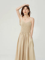 Load image into Gallery viewer, Textured Bodice Pocket Cami Dress in Khaki