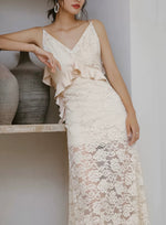 Load image into Gallery viewer, Drop Back Lace Maxi Dress in Cream