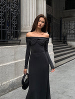 Load image into Gallery viewer, Off Shoulder Gather Twist Top in Grey