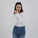 Load image into Gallery viewer, Pointelle Long Sleeve Top in White