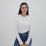 Load image into Gallery viewer, Pointelle Long Sleeve Top in White