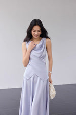 Load image into Gallery viewer, Satin Drape Wrap Top // Maxi Skirt in Lavender