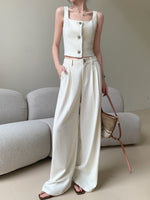 Load image into Gallery viewer, Tailored Sleeveless Button Tweed Top in Cream