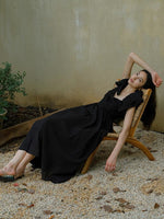 Load image into Gallery viewer, Textured Tier Sleeve Maxi Dress in Black