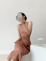 Load image into Gallery viewer, Textured Gathered Sheath Dress in Crimson