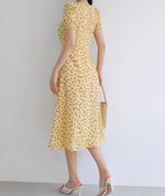 Load image into Gallery viewer, Alicudi Floral Blouson Midi Dress in Yellow