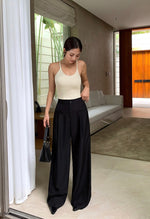 Load image into Gallery viewer, Slit Pocket Wide Leg Tailored Trousers in Black