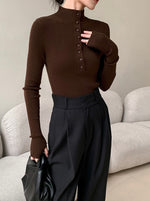 Load image into Gallery viewer, 2-Way Button Knit Top in Brown