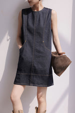 Load image into Gallery viewer, Denim Pocket Shift Dress in Navy