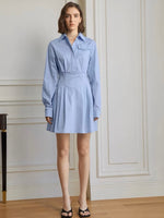 Load image into Gallery viewer, Long Sleeve Pocket Shirt Dress in Blue