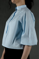 Load image into Gallery viewer, Cotton Poplin Blouson Sleeve Shirt in Sky Blue