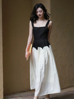 Load image into Gallery viewer, Duo Drop Waist Sleeveless Dress in White/Black