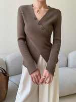 Load image into Gallery viewer, Cross Over Ribbed Top in Brown