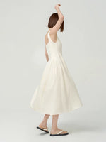 Load image into Gallery viewer, Square Neck Pleat Midi Dress in Cream