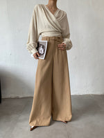 Load image into Gallery viewer, Striped Blouson Wrap Top in Cream