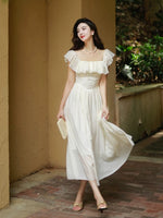 Load image into Gallery viewer, Tencel Blend 2-Way Ruffle Dress in Cream