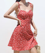 Load image into Gallery viewer, Tenerife Floral Cami Tie Strap Mini Dress in Red