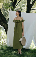 Load image into Gallery viewer, Crepe Ruffle Dress in Green
