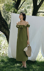 Load image into Gallery viewer, Crepe Ruffle Dress in Green