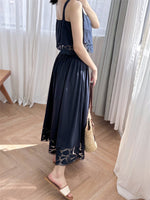 Load image into Gallery viewer, Laser Cut Tie Top + Pocket Skirt Set in Navy