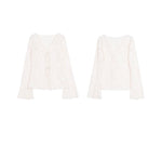 Load image into Gallery viewer, Floral Flute Sleeve Tie Top in White