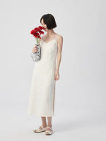 Load image into Gallery viewer, Textured Cami Slit Slip Dress in Cream