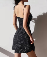 Load image into Gallery viewer, Polka Tie Strap Mini Dress in Black