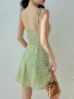 Load image into Gallery viewer, Arcalia Floral Tie Strap Mini Dress in Green