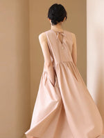 Load image into Gallery viewer, Drop Waist Tie Back Midi Dress in Pink