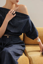 Load image into Gallery viewer, Chambray Multi-way Top // Trousers Set in Navy