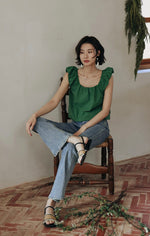 Load image into Gallery viewer, Flutter Sleeve Tie Back Top in Green