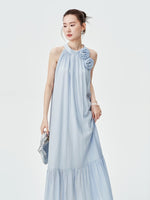 Load image into Gallery viewer, Rose Detail Tent Maxi Dress in Blue