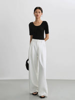 Load image into Gallery viewer, Scoop Neck Mid Sleeve Stretch Top in Black