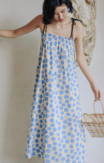 Load image into Gallery viewer, Polka Tie Strap Maxi Dress in Blue/Cream