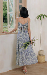 Load image into Gallery viewer, Tie Back Floral Panel Maxi Dress in Blue