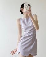 Load image into Gallery viewer, Scallop Hem Pocket Mini Dress in Purple